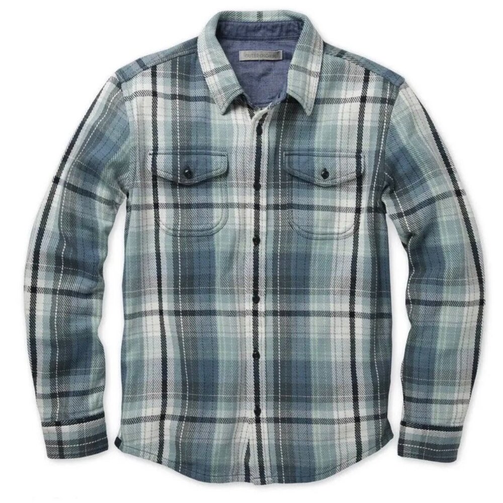 New Outerknown Blanket Shirt Blue White Heavy Organic Cotton Flannel Multi Sizes - Picture 8 of 16